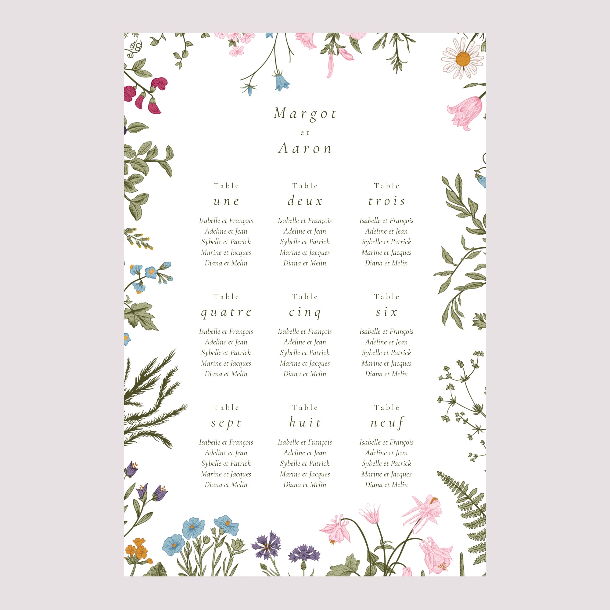Plan de table Mariage Portrait 60 x 90 cm Couronne vintage photo N° 2