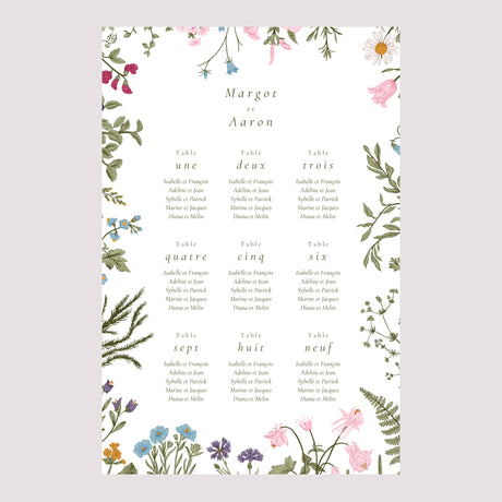 Plan de table Mariage Portrait 60 x 90 cm Couronne vintage