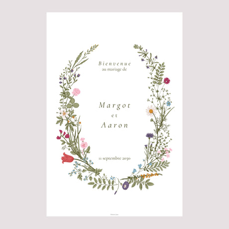 Panneau bienvenue Mariage Portrait 60 x 90 cm Couronne vintage