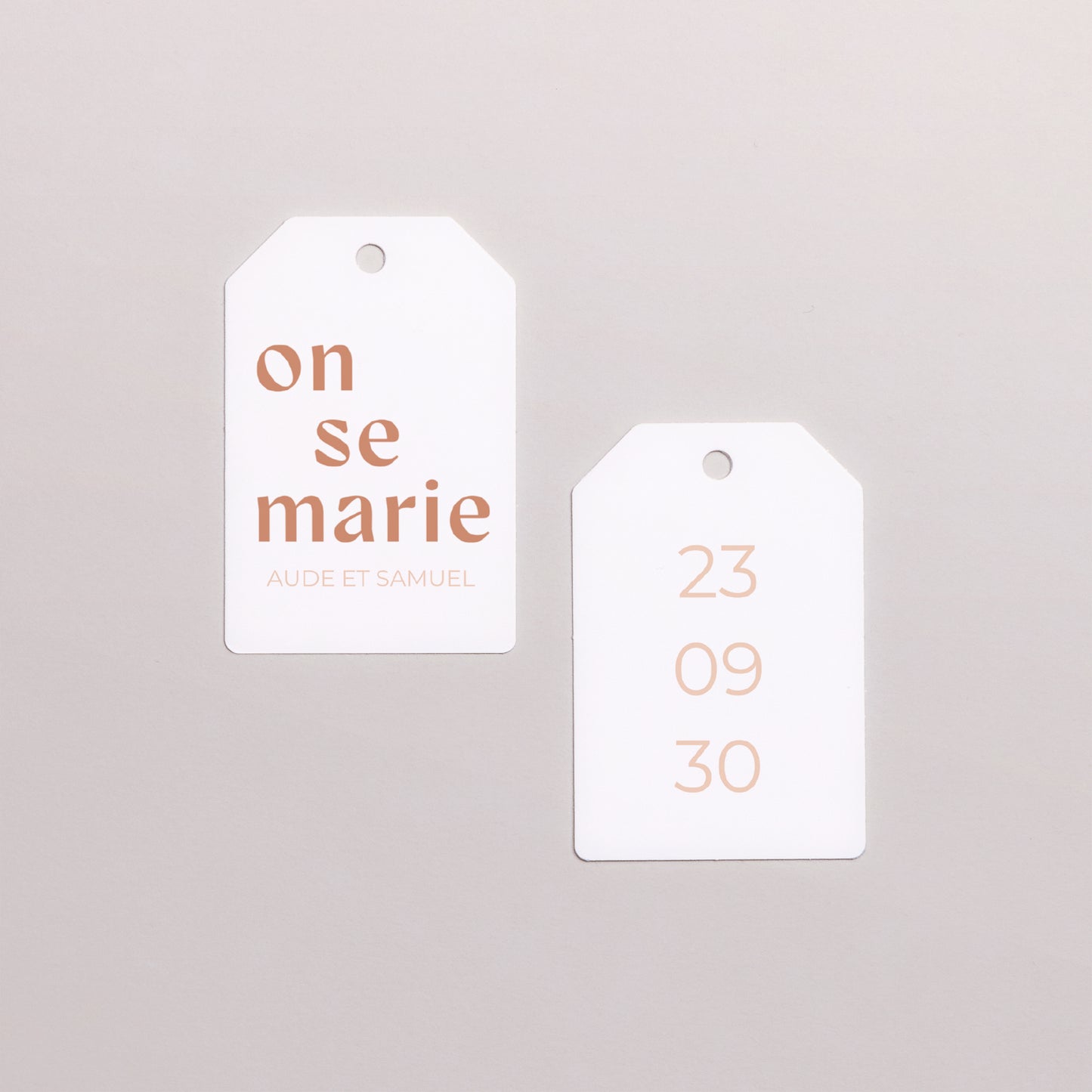 Boîte à dragées Mariage boule avec étiquette fanion Typo terracotta photo N° 4