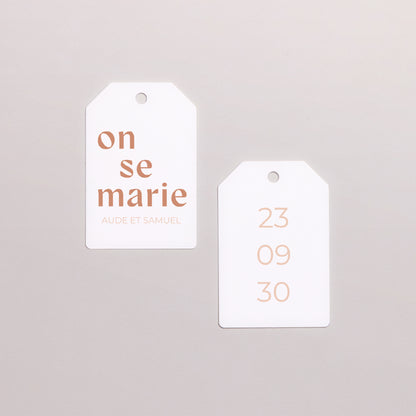 Boîte à dragées Mariage boule avec étiquette fanion Typo terracotta photo N° 4