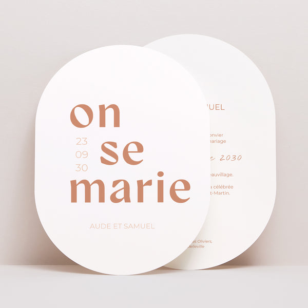 Faire-part Mariage Ovale Typo Terracotta photo