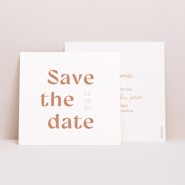 Save the date Mariage Carré Typo Terracotta photo