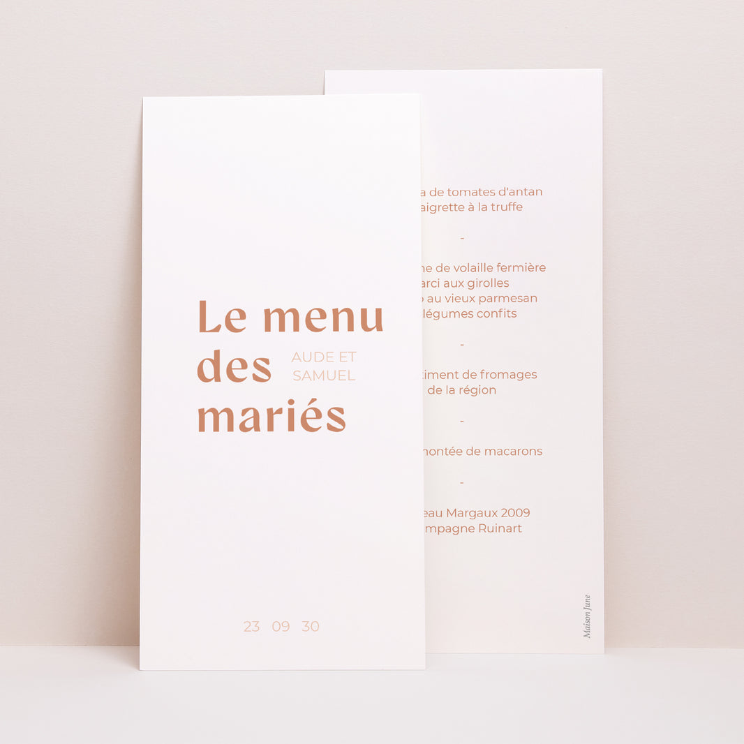 Menu Mariage Panoramique portrait Typo terracotta photo N° 1