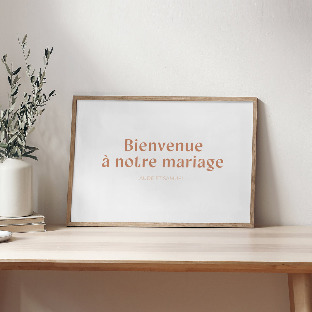 Panneau bienvenue Mariage Paysage 90 x 60 cm Typo terracotta photo N° 2