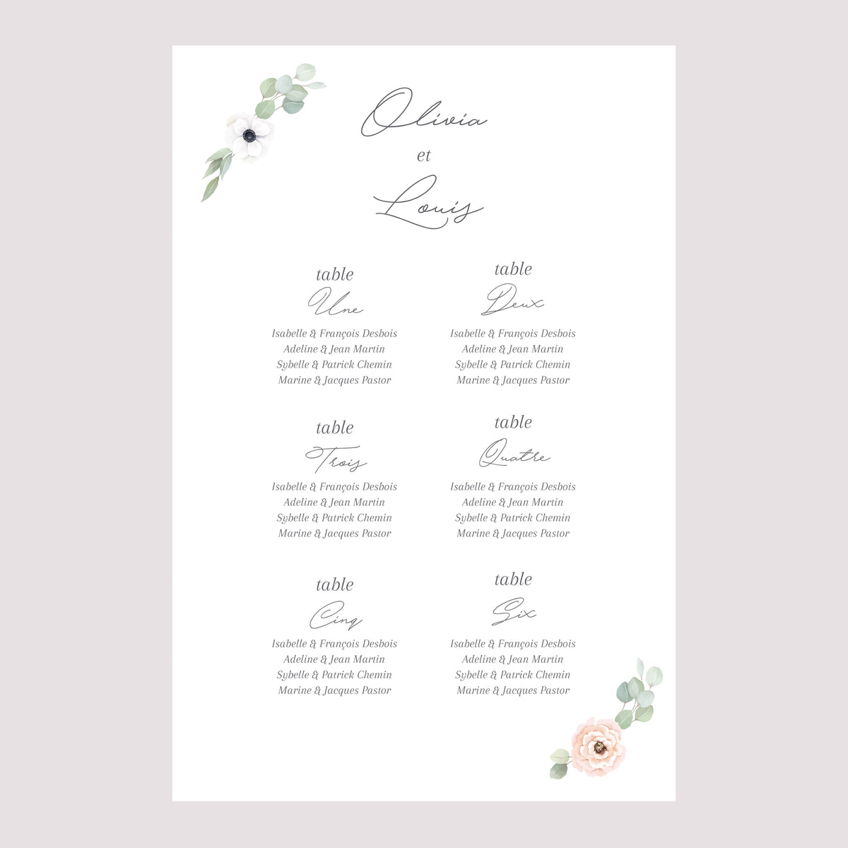Plan de table Mariage Portrait Romance photo N° 2