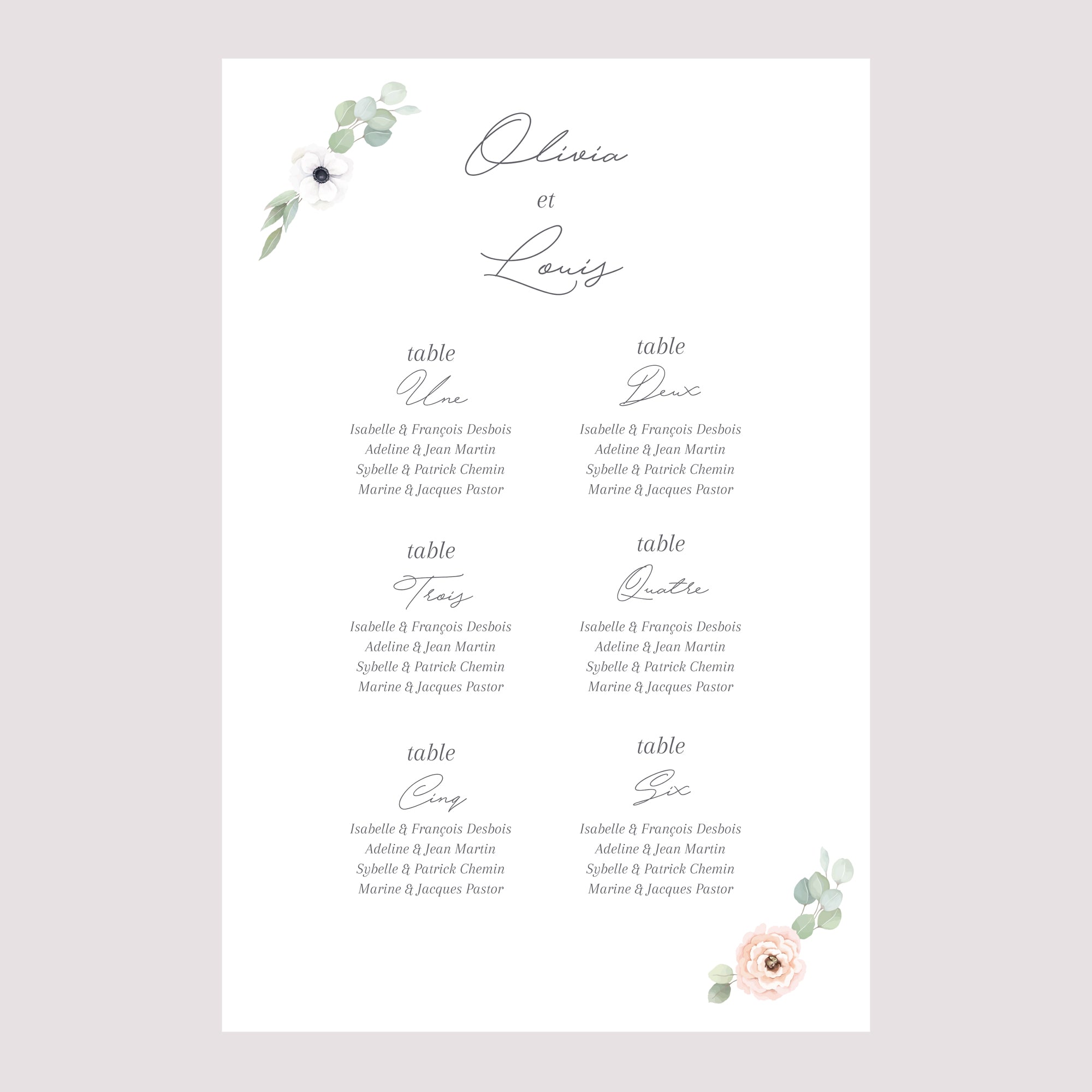 Plan de table Mariage Portrait Romance photo N° 2