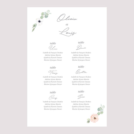 Plan de table Mariage Portrait Romance
