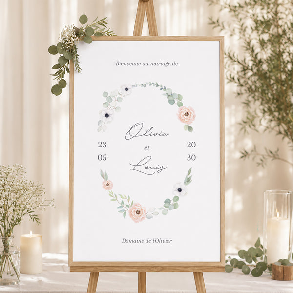 Panneau bienvenue Mariage Portrait 60 x 90 cm Romance photo