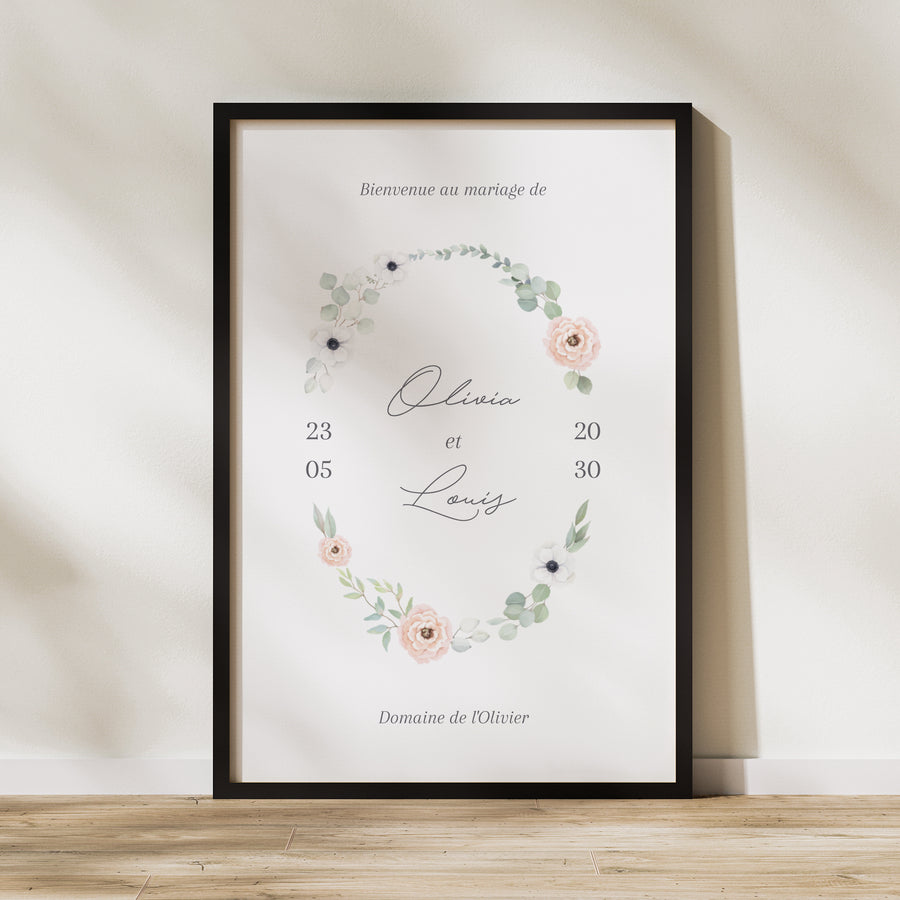 Panneau bienvenue Mariage Portrait 60 x 90 cm Romance photo