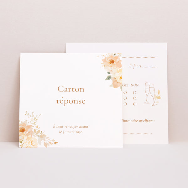 Carton réponse Mariage Carré Pochette fleurie photo