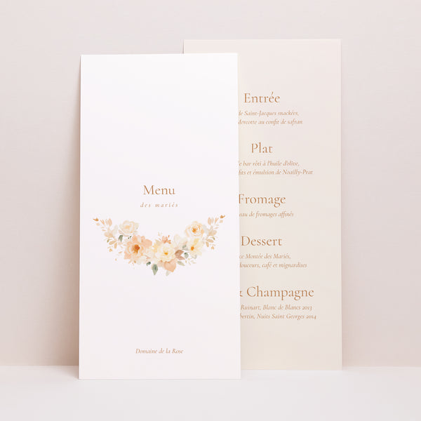 Menu Mariage Panoramique portrait Pochette fleurie photo