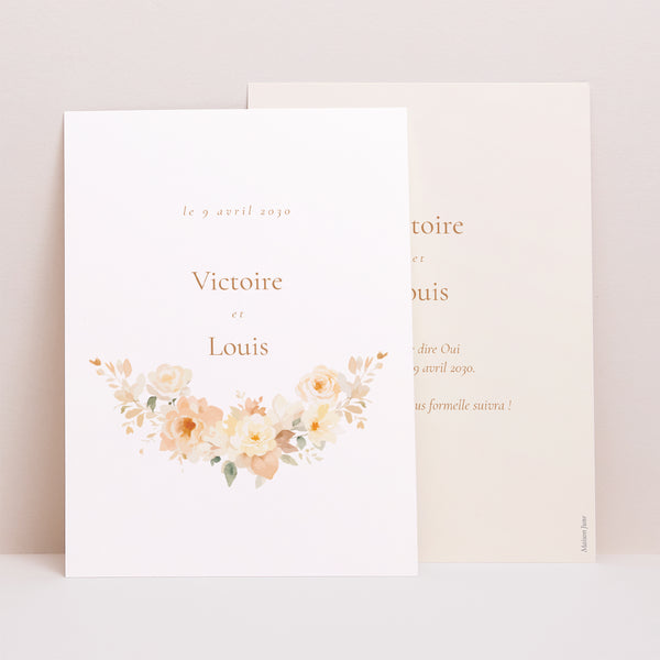 Save the date Mariage Portrait Pochette fleurie photo