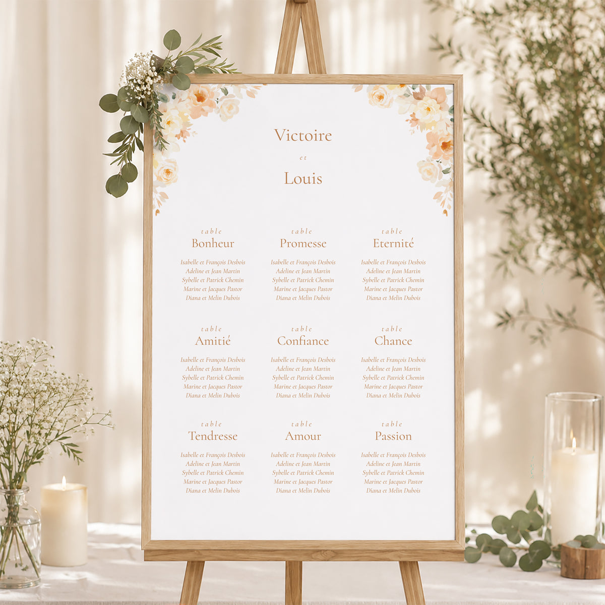 Plan de table Mariage Portrait Pochette fleurie photo N° 1