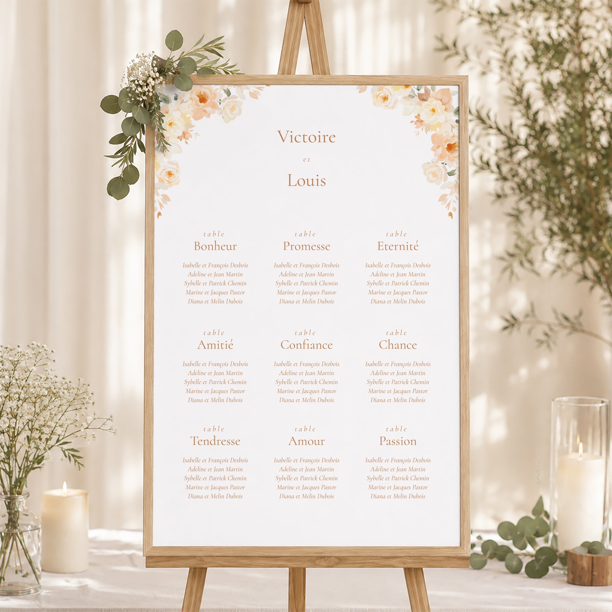 Plan de table Mariage Portrait Pochette fleurie photo N° 1