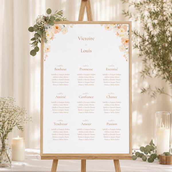 Plan de table Mariage Portrait Pochette fleurie photo