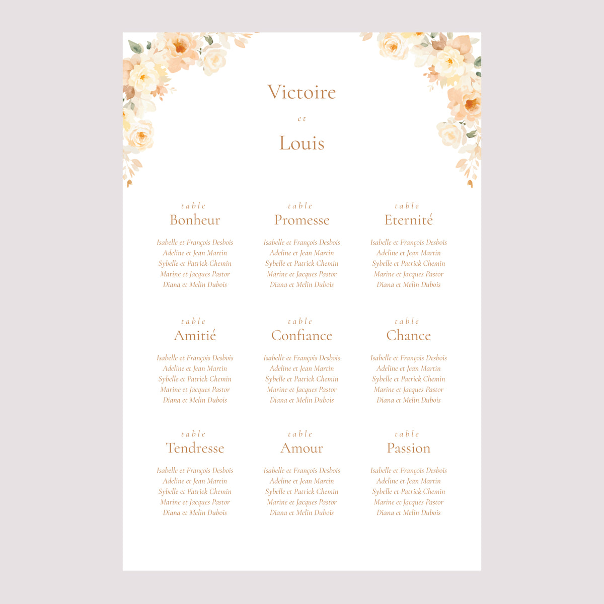 Plan de table Mariage Portrait Pochette fleurie photo N° 2