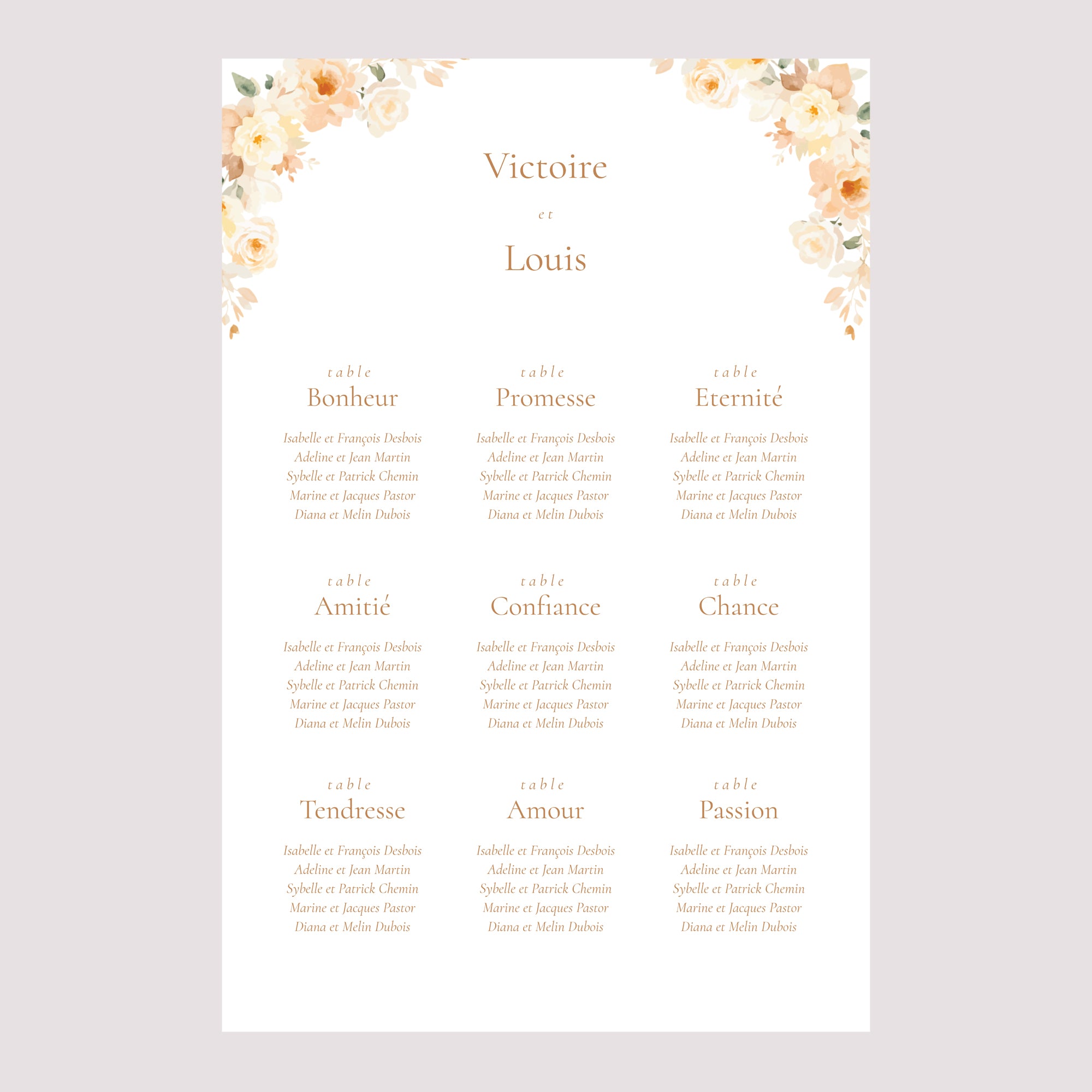 Plan de table Mariage Portrait Pochette fleurie photo N° 2