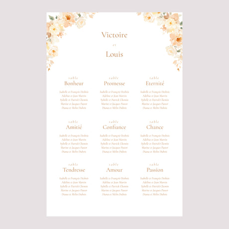 Plan de table Mariage Portrait Pochette fleurie