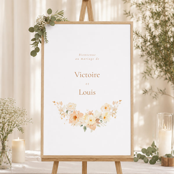 Panneau bienvenue Mariage Portrait 60 x 90 cm Pochette fleurie photo