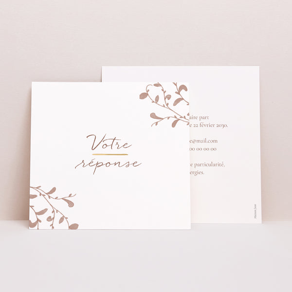 Carton réponse Mariage Carré Couronne dorure élégante photo