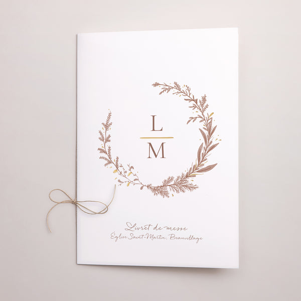 Livret de messe Mariage Double volet Couronne dorure élégante photo