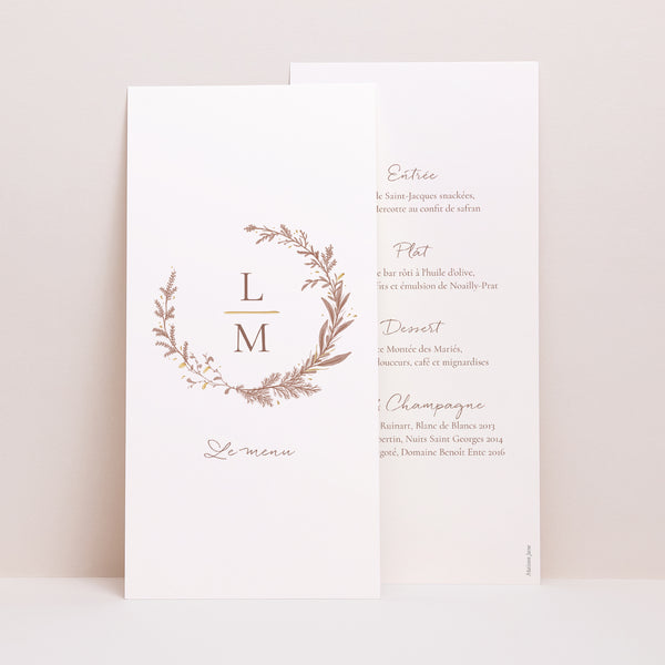 Menu Mariage Panoramique portrait Couronne dorure élégante photo