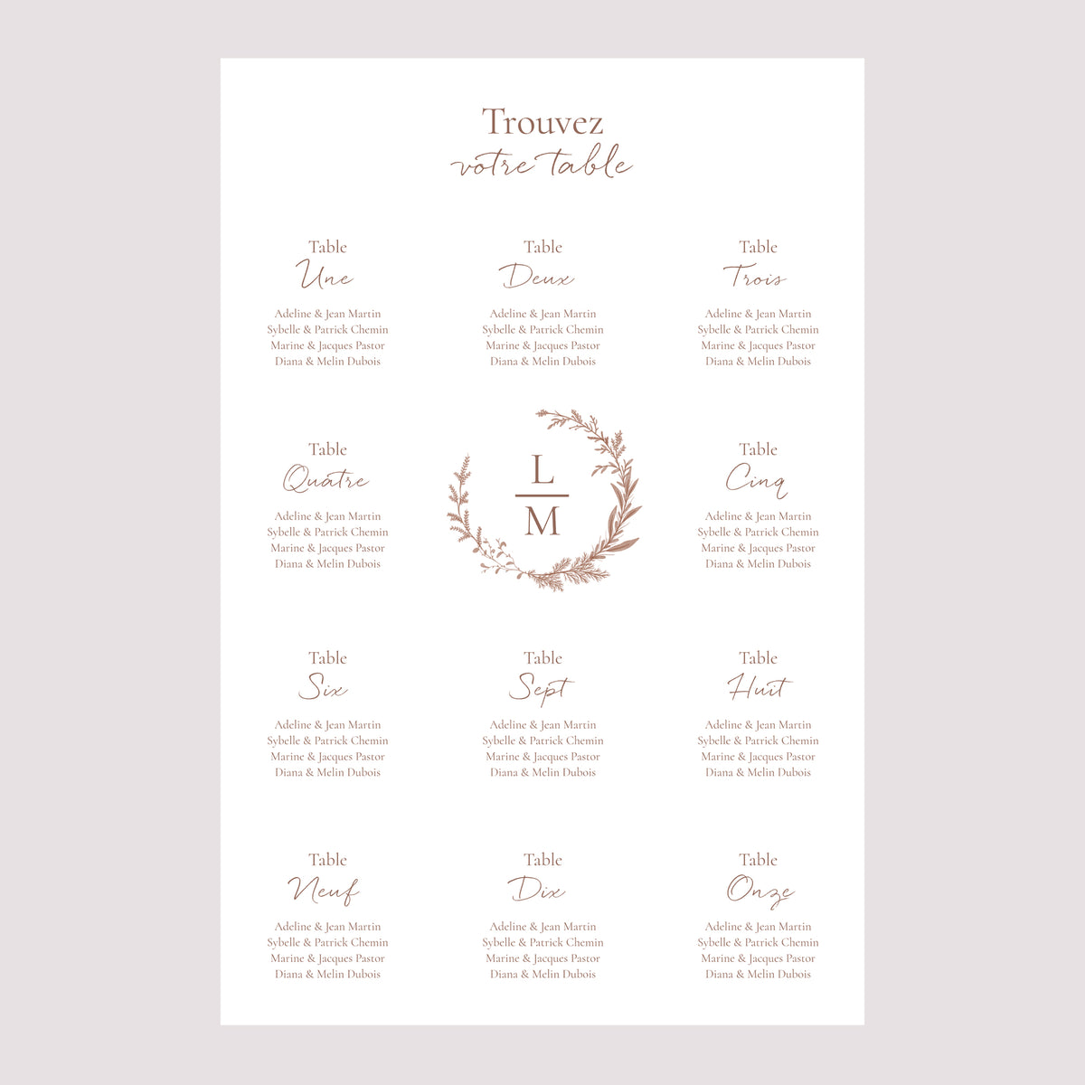 Plan de table Mariage Portrait 60 x 90 cm Couronne dorure élégante photo N° 2