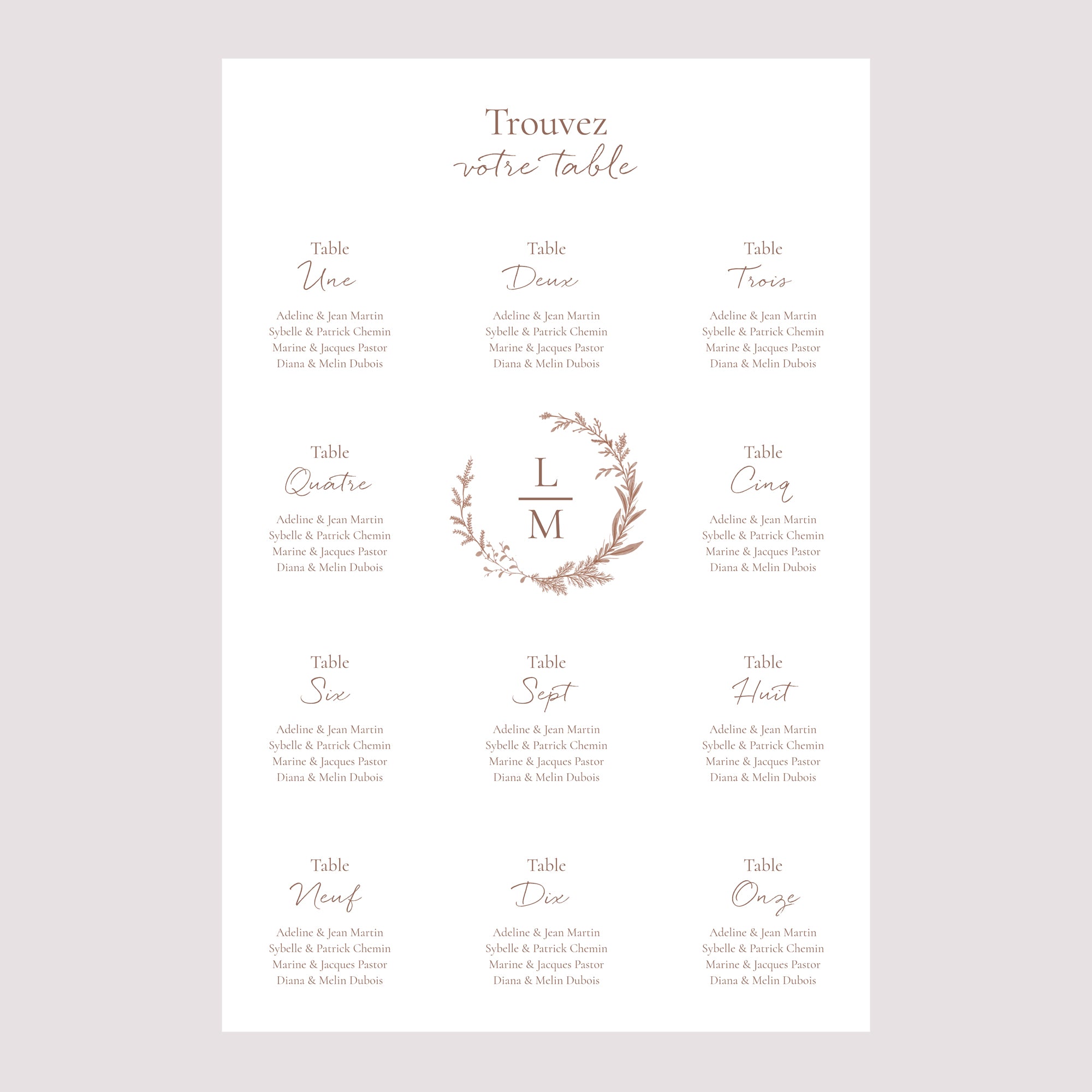 Plan de table Mariage Portrait 60 x 90 cm Couronne dorure élégante photo N° 2