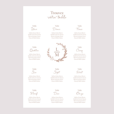 Plan de table Mariage Portrait 60 x 90 cm Couronne dorure élégante