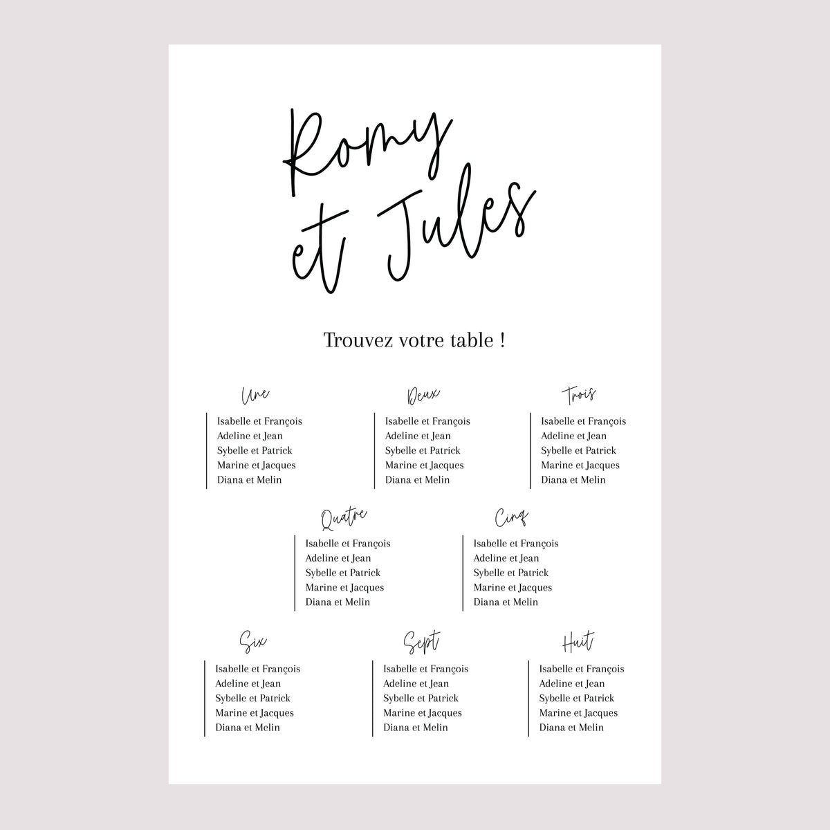 Plan de table Mariage Portrait Pacôme photo N° 2