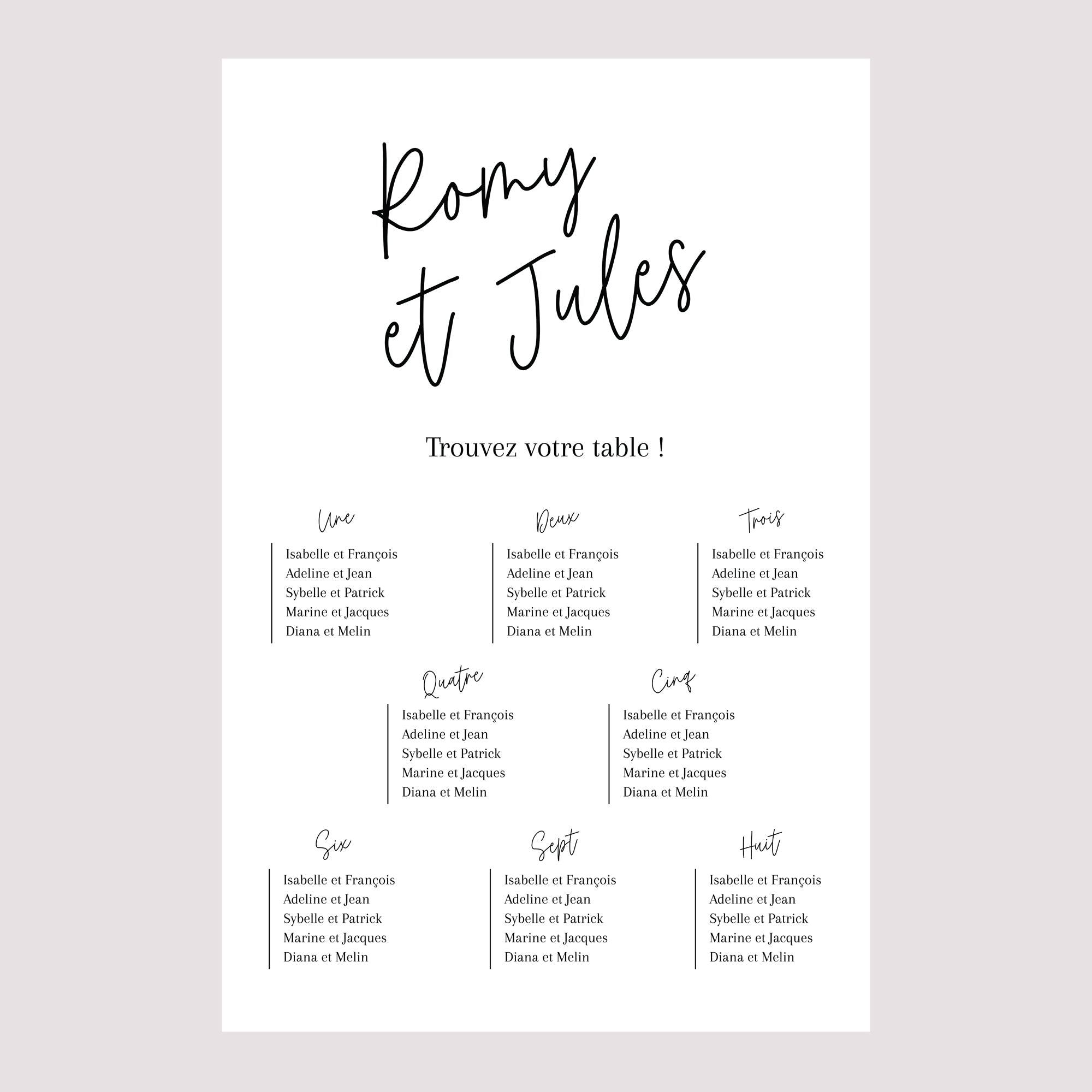 Plan de table Mariage Portrait Pacôme photo N° 2