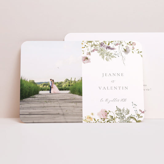 Remerciements Mariage Paysage, bords arrondis Couronne fleurie photo