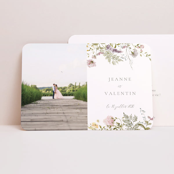 Remerciements Mariage Paysage, bords arrondis Couronne fleurie photo