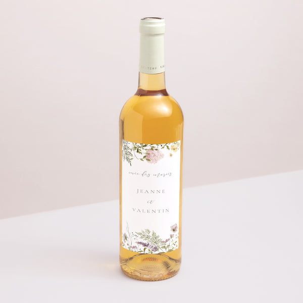Etiquette bouteille Mariage Portrait Couronne fleurie photo