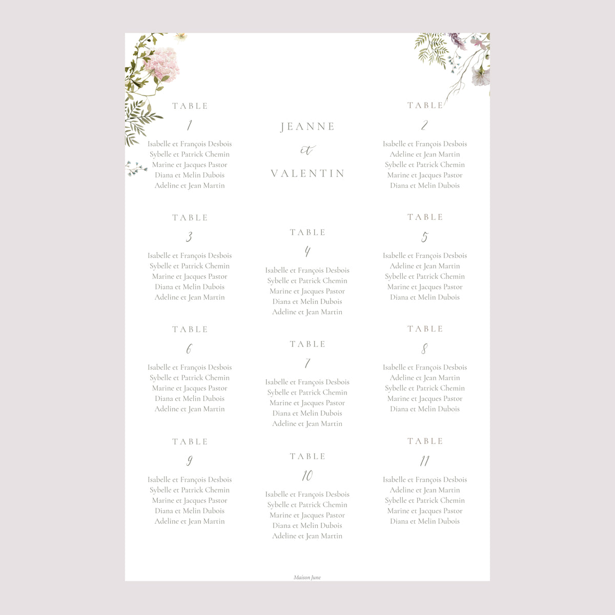 Plan de table Mariage Portrait Couronne fleurie photo N° 2