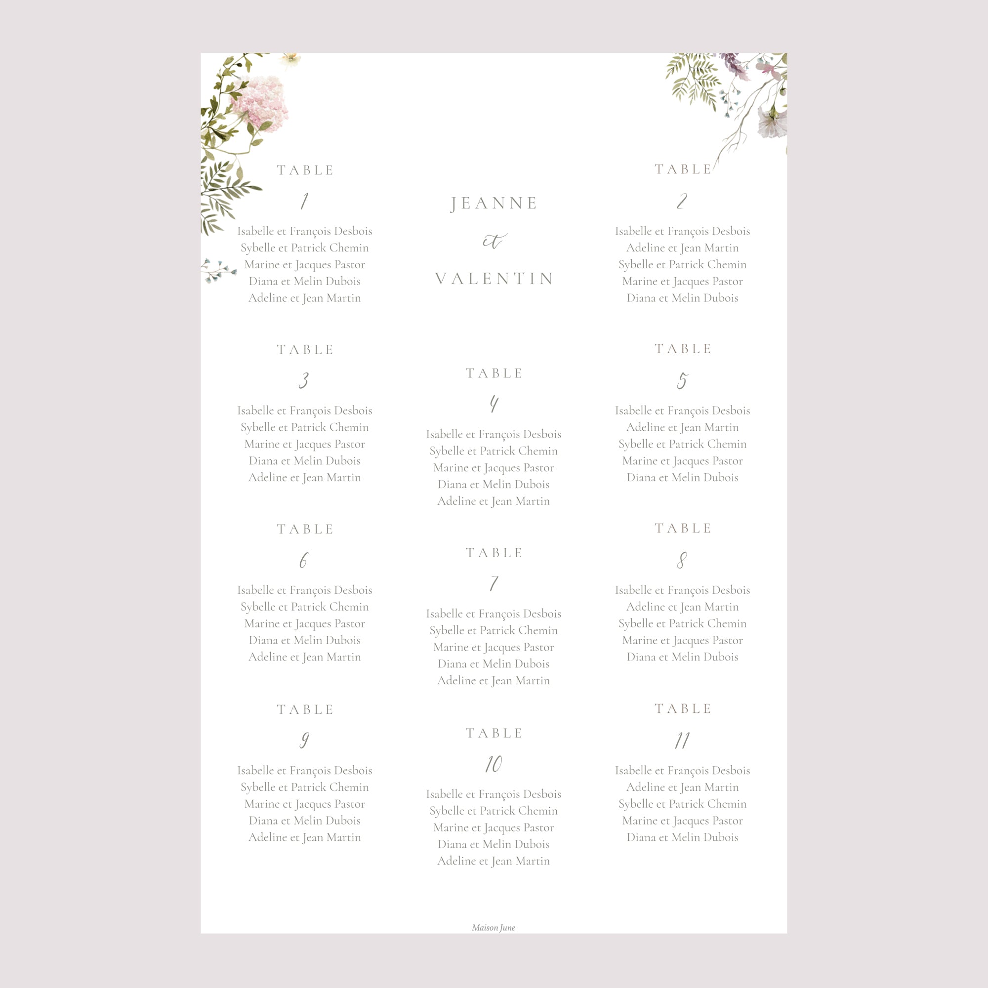 Plan de table Mariage Portrait Couronne fleurie photo N° 2