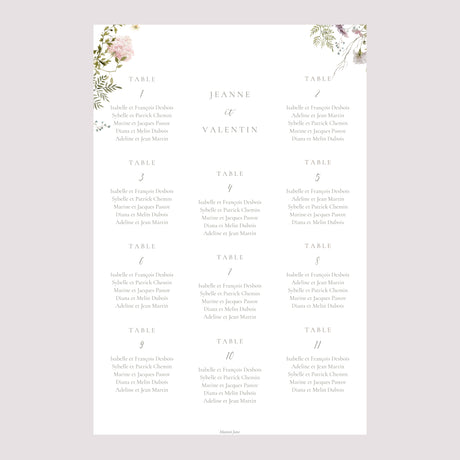 Plan de table Mariage Portrait Couronne fleurie