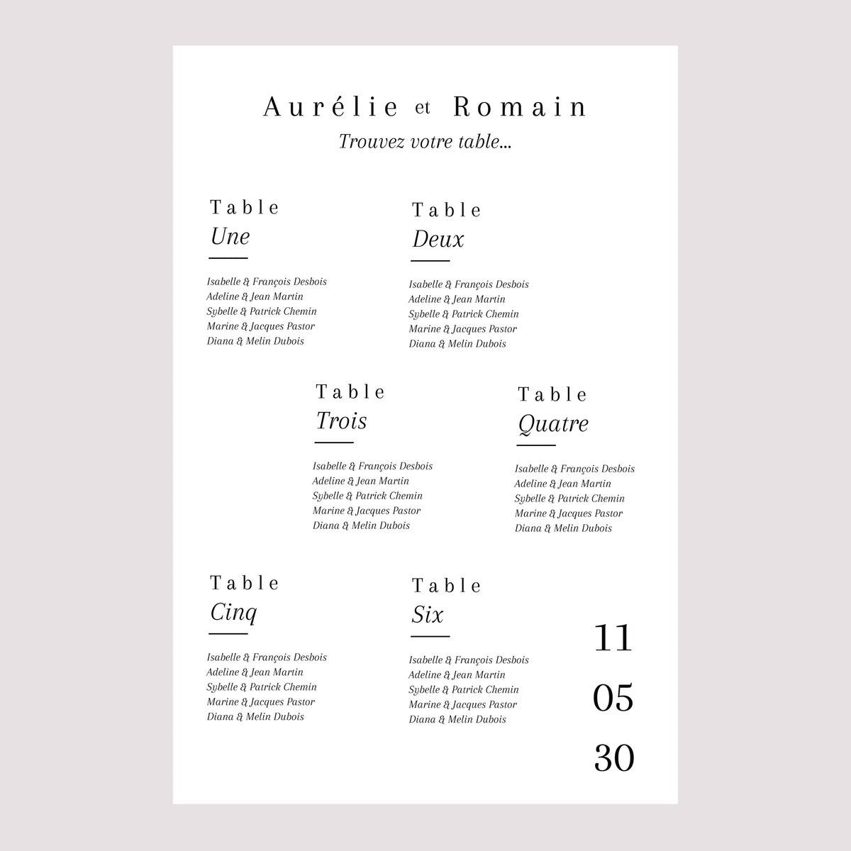 Plan de table Mariage Portrait 60 x 90 cm Cornaline photo N° 2
