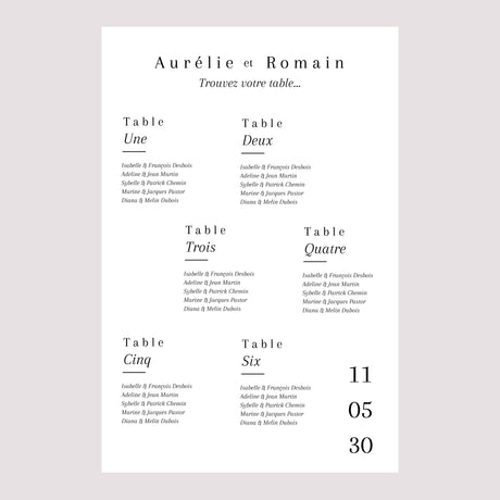 Plan de table Mariage Portrait 60 x 90 cm Cornaline