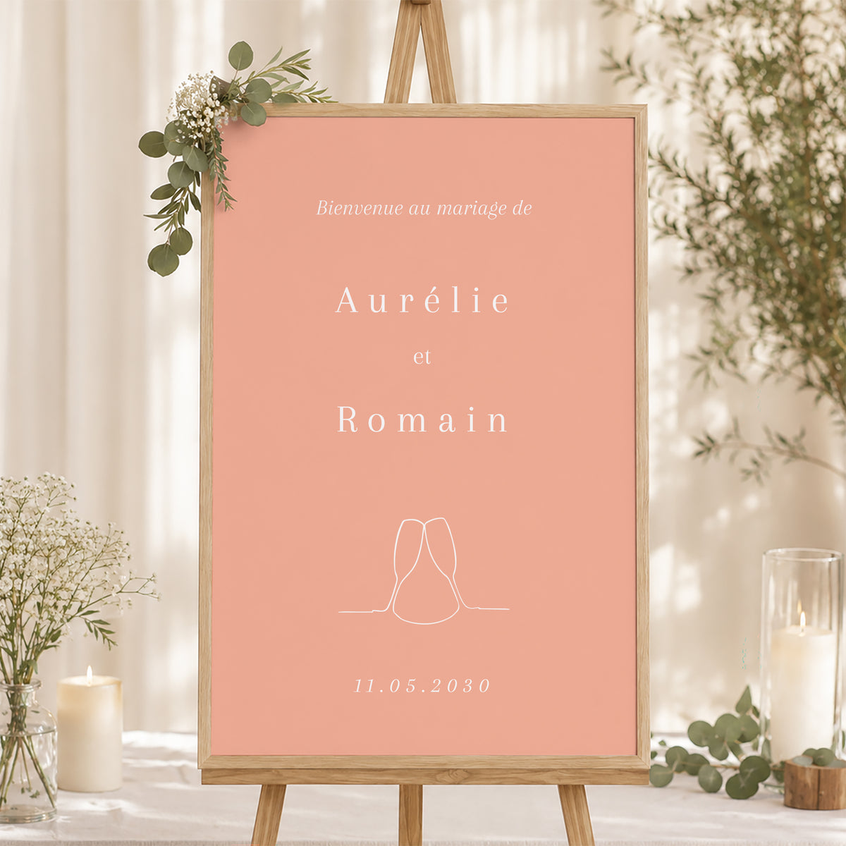 Panneau bienvenue Mariage Portrait 60 x 90 cm Cornaline photo N° 1