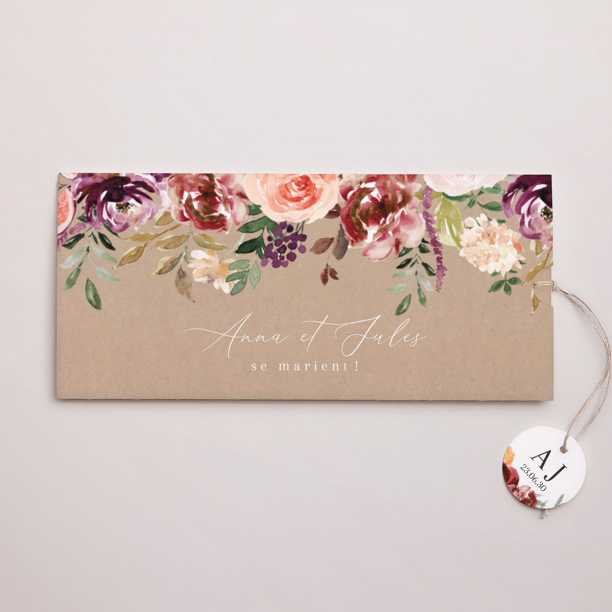 Faire-part Mariage Pochette 2 cartes, étiquette Caudélie photo
