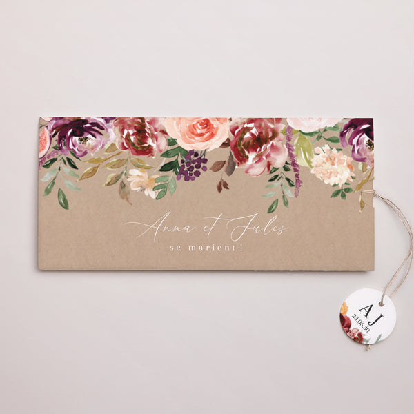 Faire-part Mariage Pochette 2 cartes, étiquette Caudélie photo
