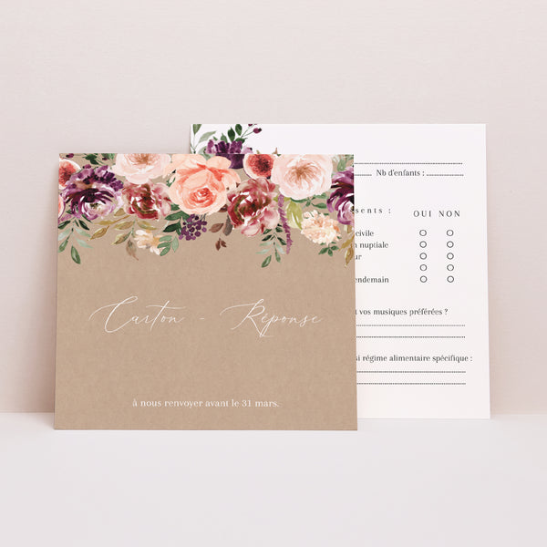 Carton réponse Mariage Carré Caudélie photo