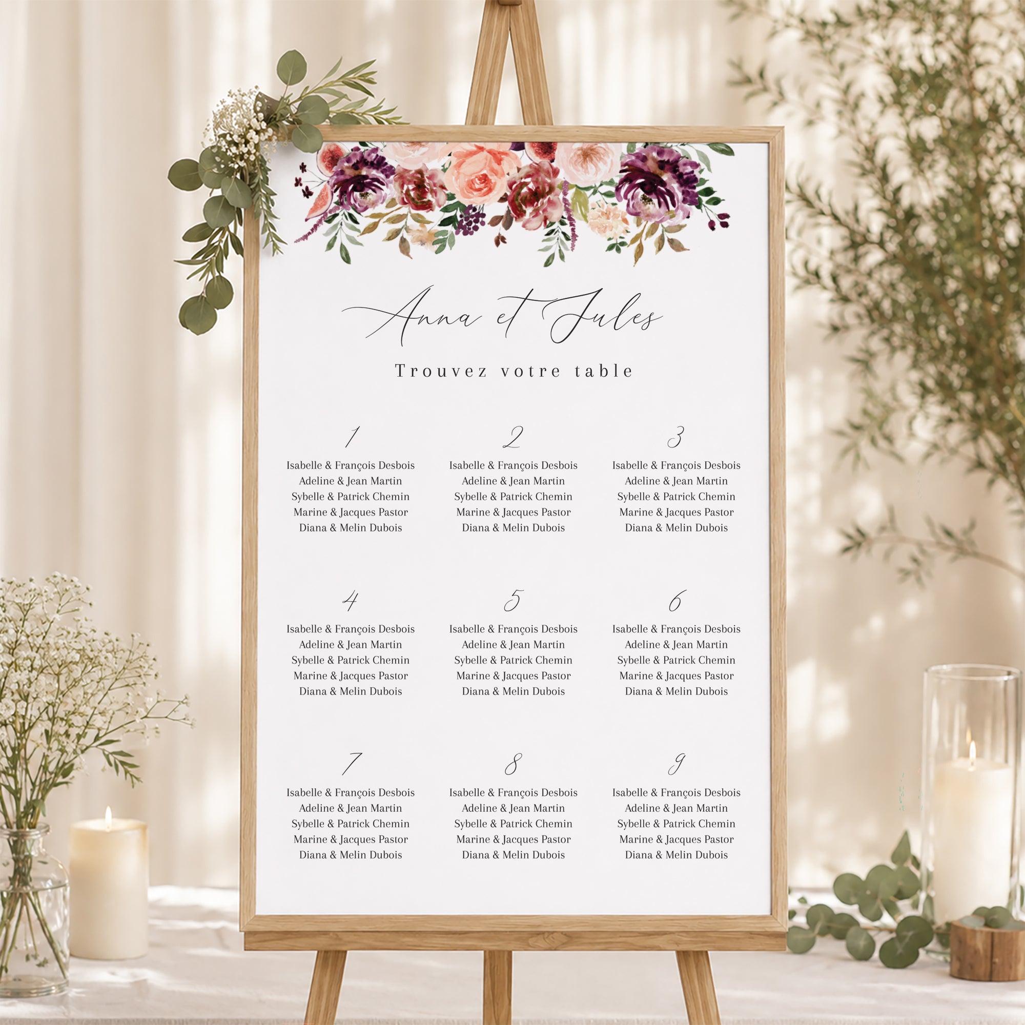 Plan de table Mariage Portrait 60 x 90 cm Caudélie photo N° 1