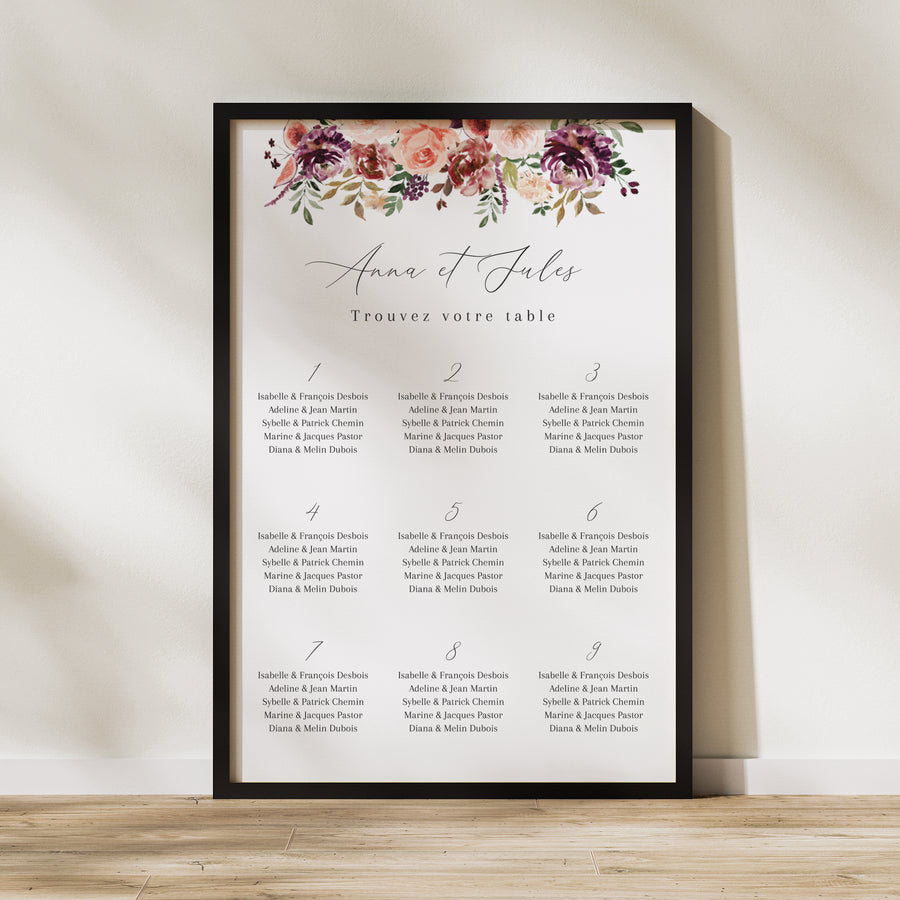 Plan de table Mariage Portrait 60 x 90 cm Caudélie photo
