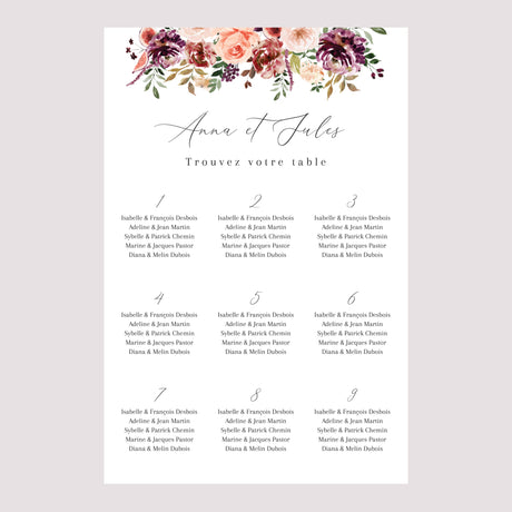 Plan de table Mariage Portrait 60 x 90 cm Caudélie