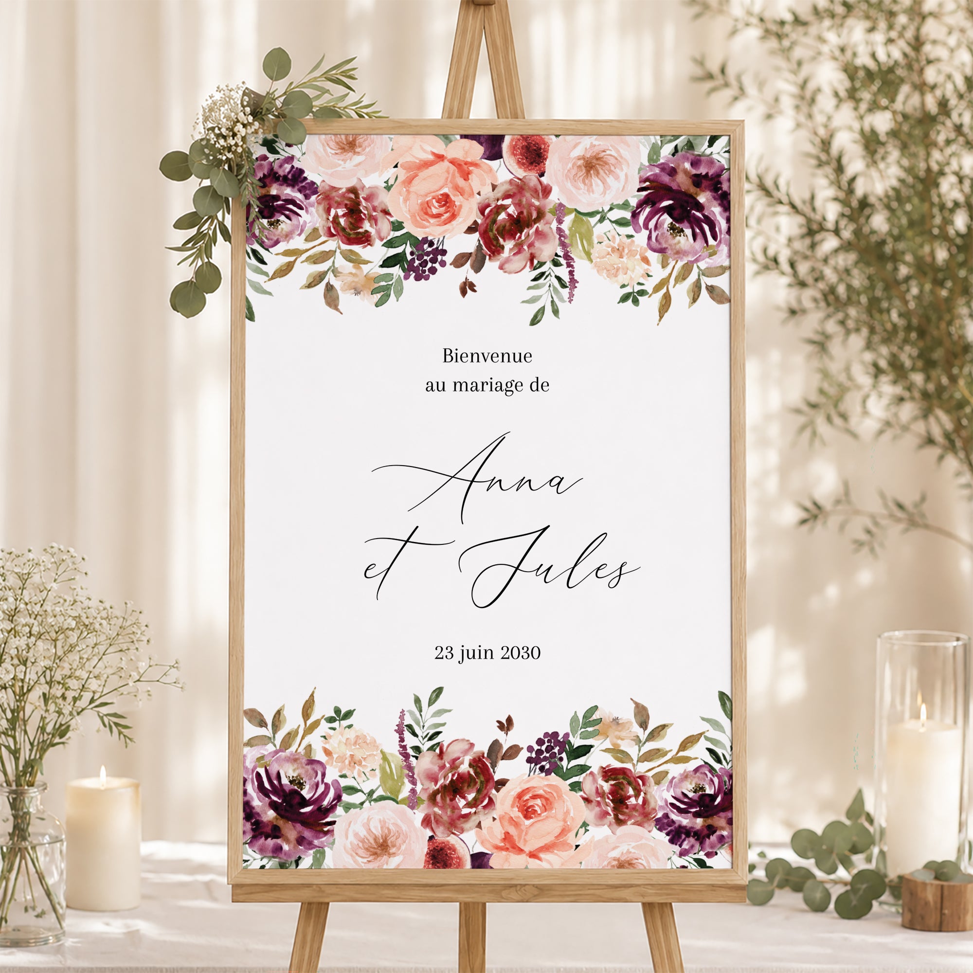 Panneau bienvenue Mariage Portrait 60 x 90 cm Caudélie photo N° 1