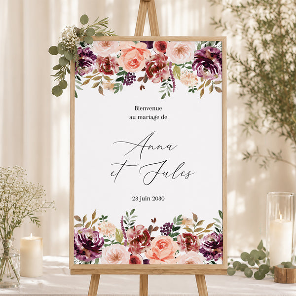 Panneau bienvenue Mariage Portrait 60 x 90 cm Caudélie photo