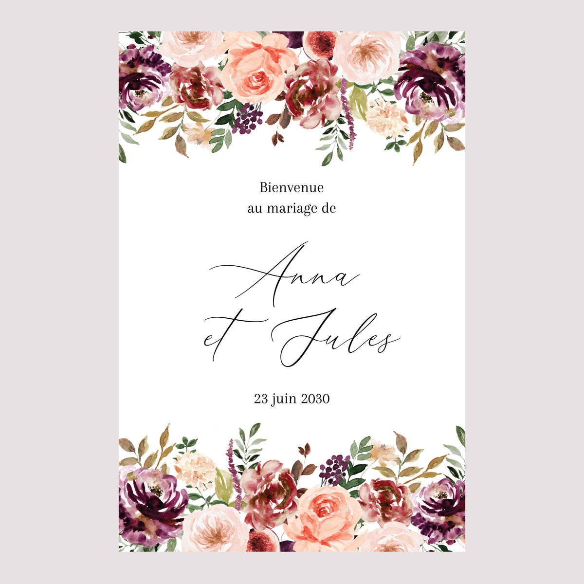 Panneau bienvenue Mariage Portrait 60 x 90 cm Caudélie photo N° 2
